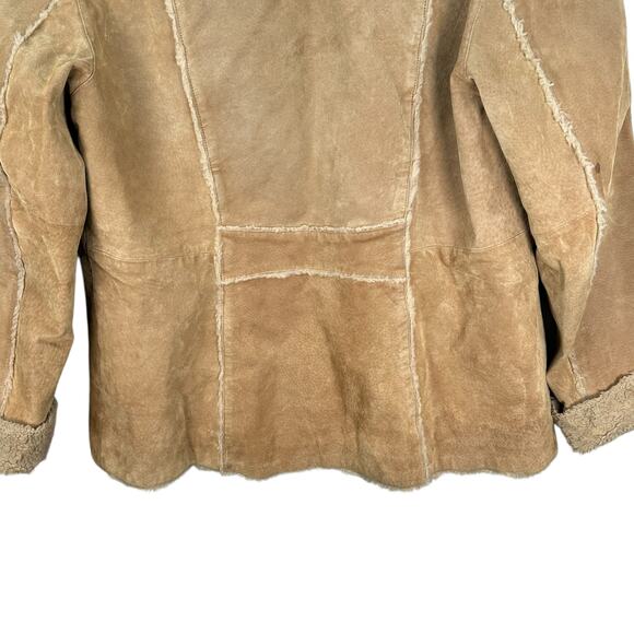 Vintage Y2K Suede Leather Jacket Coat Womens XL Sherpa Lined Penny Lane Brown - Picture 10 of 13